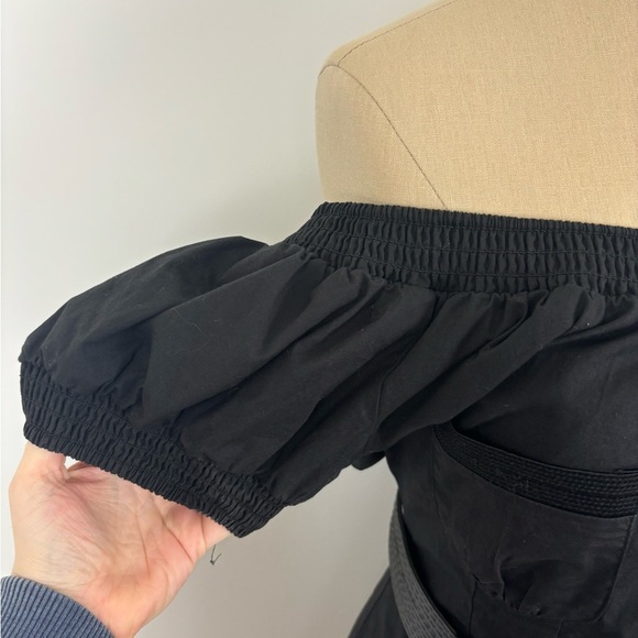 Lucy Paris Mini Dress Black Off the Shoulder Belted Buttons S - Picture 3 of 6